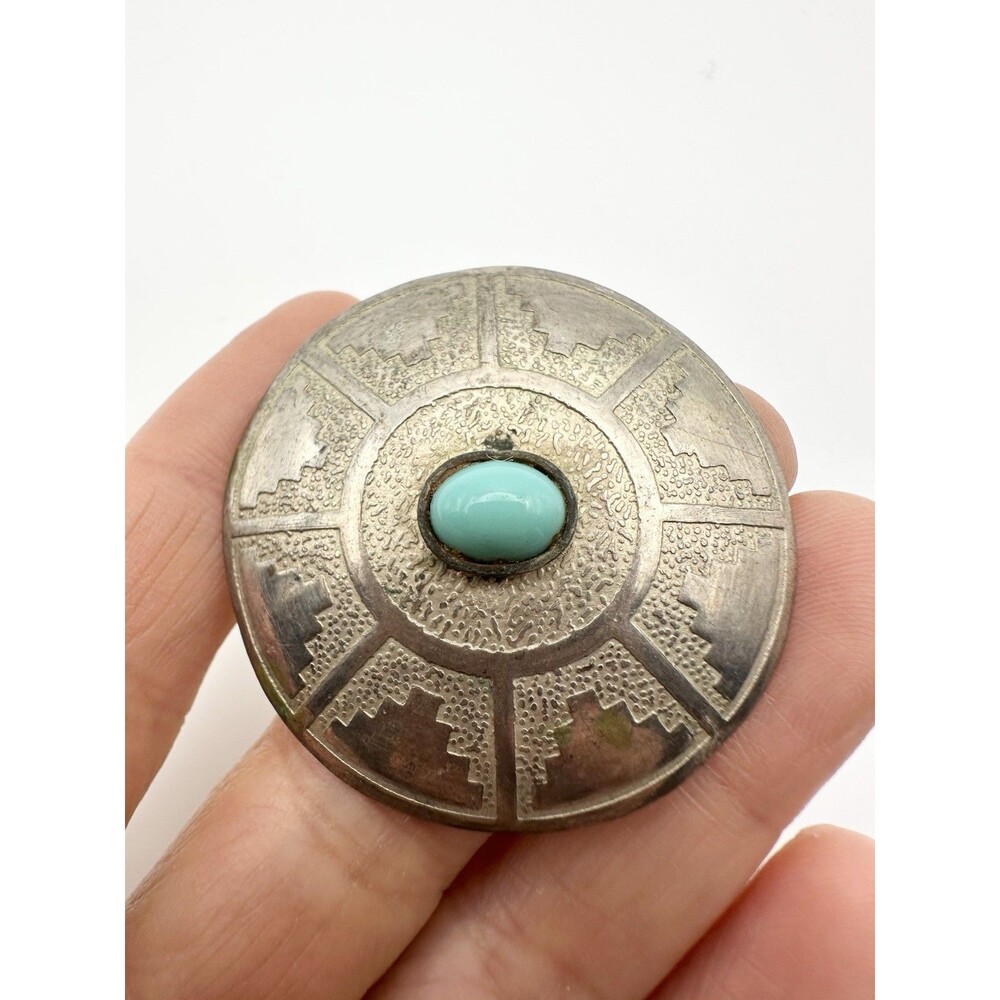 Vintage Estate Signed Ecuador Pendant Blue Stone